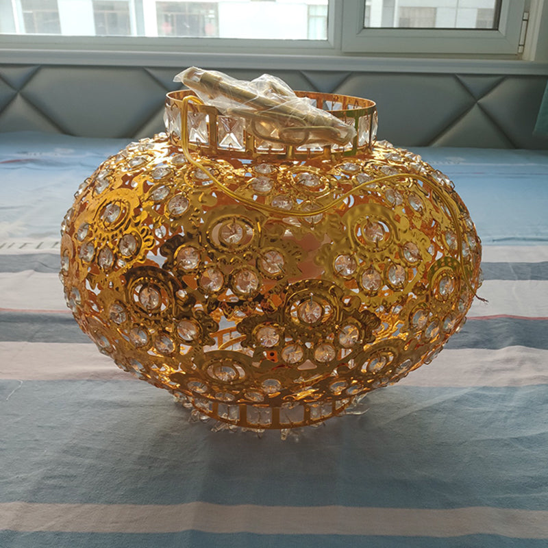 Gold Lantern Chandelier Retro Modern Crystal Hanging Light Fixture for Hallway