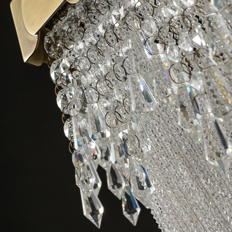 Tassel Chain Chandelier Lighting Metal Triple Light Crystal Shade Foyer Pendant Lamp