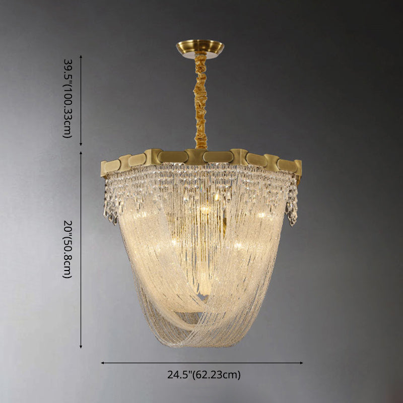 Tassel Chain Chandelier Lighting Metal Triple Light Crystal Shade Foyer Pendant Lamp