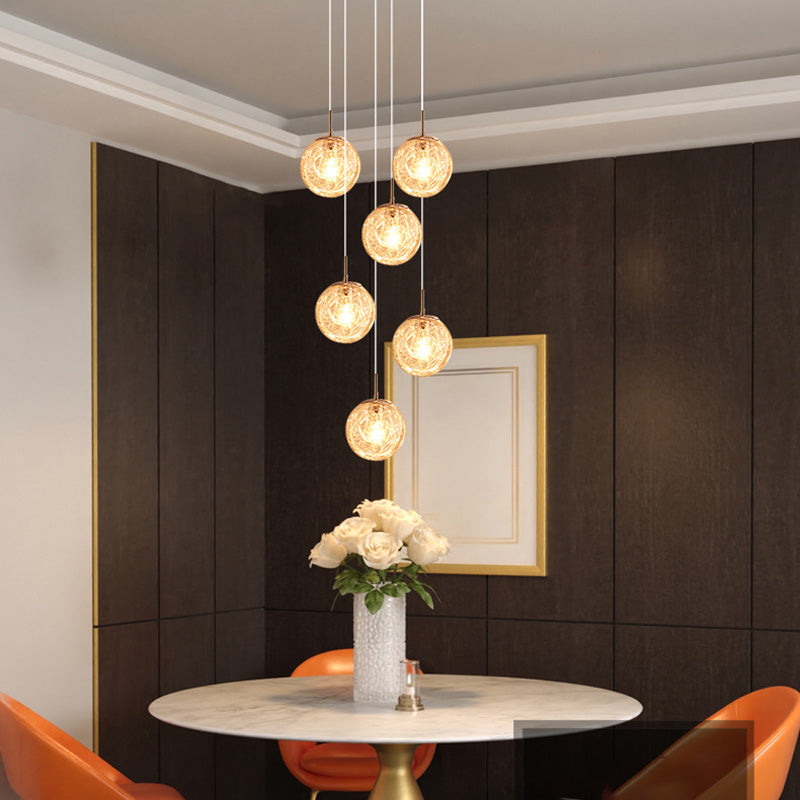 Spiral Stairs Pendant Light Fixture Clear Glass Nordic Style Multiple Hanging Light