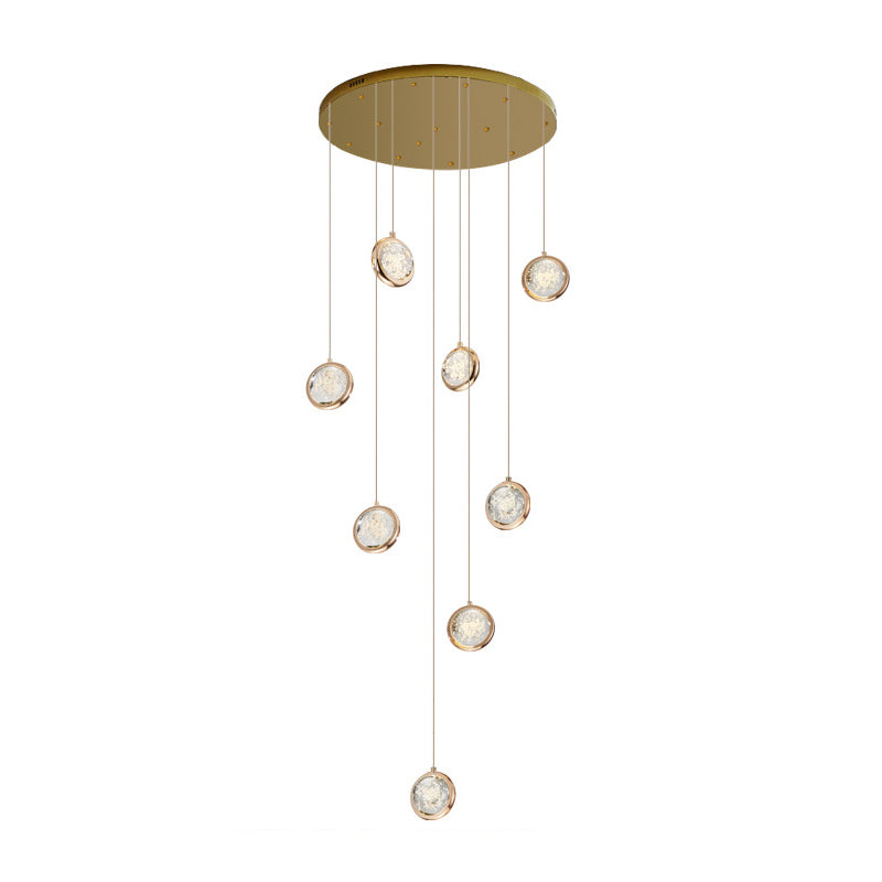 15 Head Modern Nordic Style Pendant Clear Crystal Hanging Ceiling Light for Spiral Stair