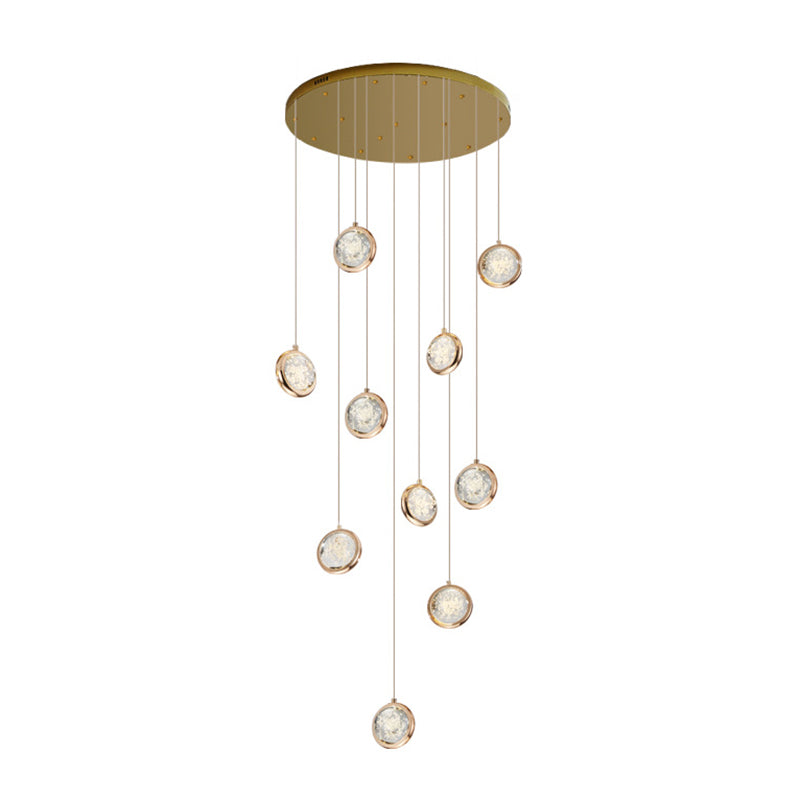 15 Head Modern Nordic Style Pendant Clear Crystal Hanging Ceiling Light for Spiral Stair