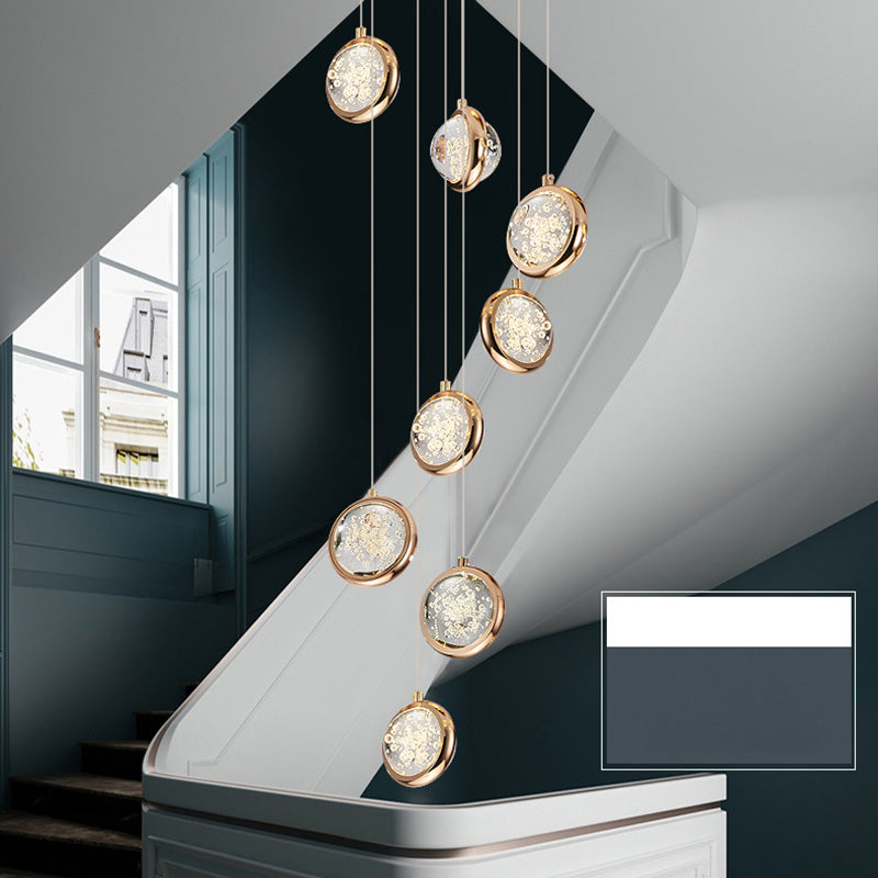 15 Head Modern Nordic Style Pendant Clear Crystal Hanging Ceiling Light for Spiral Stair