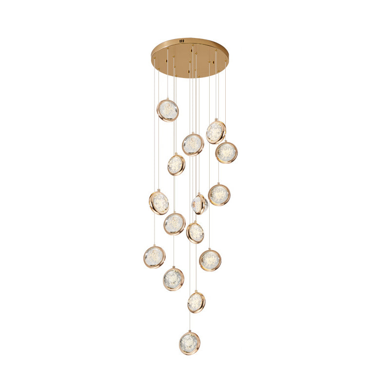 15 Head Modern Nordic Style Pendant Clear Crystal Hanging Ceiling Light for Spiral Stair
