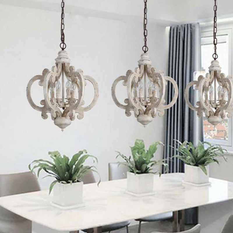 5 Bulbos Cámaras de techo del círculo Madera tradicional accesorio de iluminación suspendida en blanco