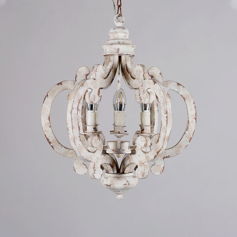 5 Bulbos Cámaras de techo del círculo Madera tradicional accesorio de iluminación suspendida en blanco