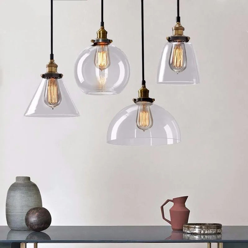 Suspended Lighting Fixture Industrial Glass Shaded Pendant Ceiling Light for Dinning Room