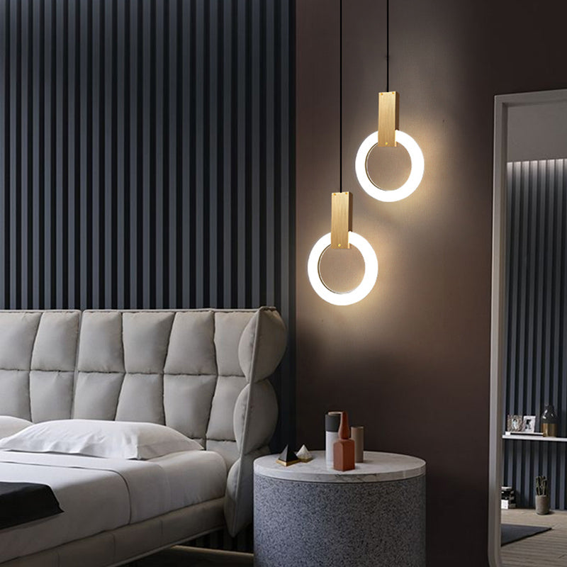 Metal Circle Pendant Light Fixture Modern Style LED Pendant Ceiling Light for Bedroom