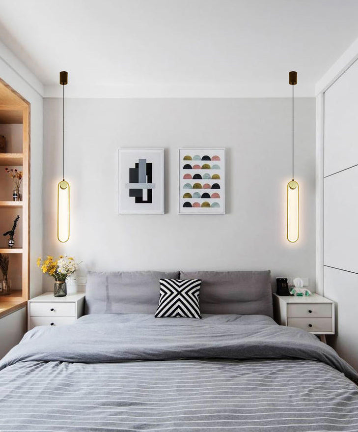 Metal Oblong Hanging Ceiling Light Modern Style LED Ceiling Pendant Light for Bedroom