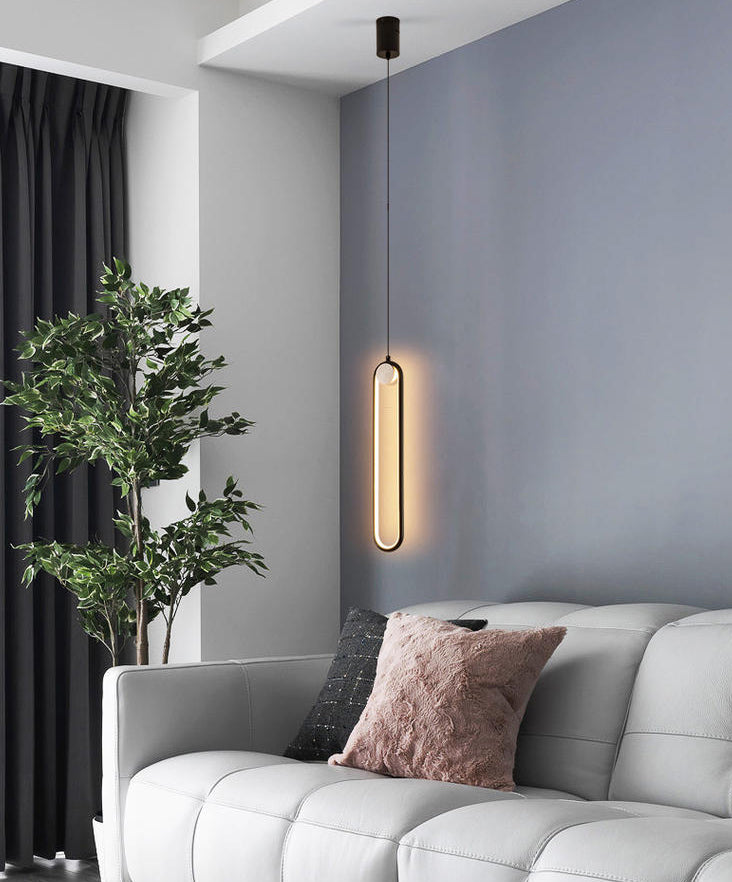 Metal Oblong Hanging Ceiling Light Modern Style LED Ceiling Pendant Light for Bedroom