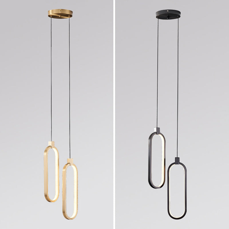 Oval Suspended Lighting Fixture Minimalist Style LED Metal Pendant Light Kit for Bedroom