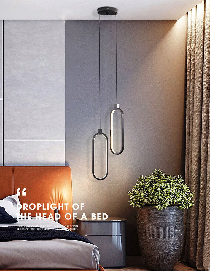 Oval Suspended Lighting Fixture Minimalist Style LED Metal Pendant Light Kit for Bedroom