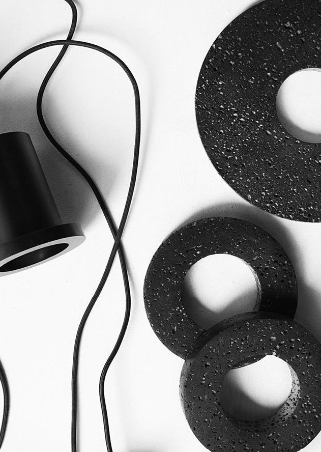 Nordic Shaded Pendant Ceiling Light Stone Bedroom Hanging Light Fixture in Black