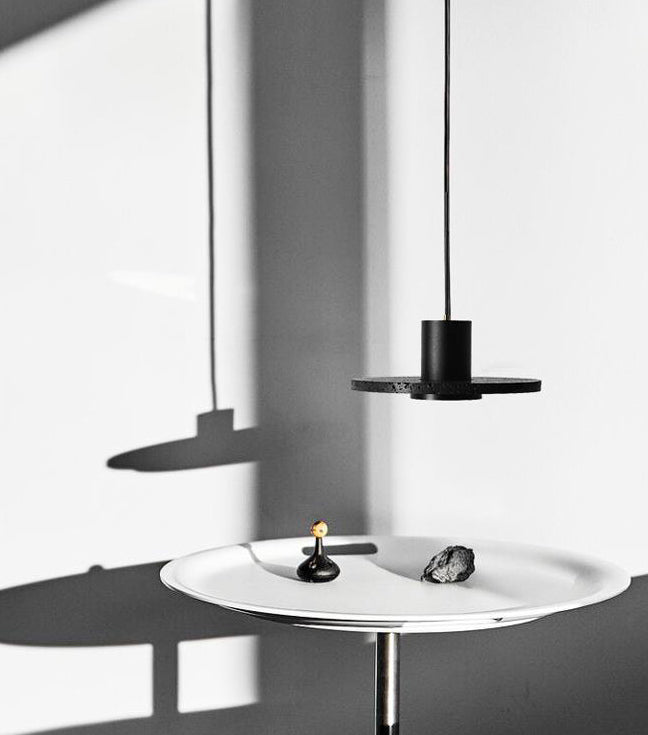 Nordic Shaded Pendant Ceiling Light Stone Bedroom Hanging Light Fixture in Black