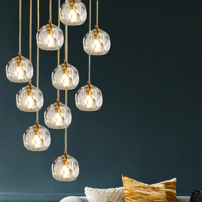 Spiral Stairs Gold Pendant Light Fixture Clear Crystal Nordic Style Hanging Light