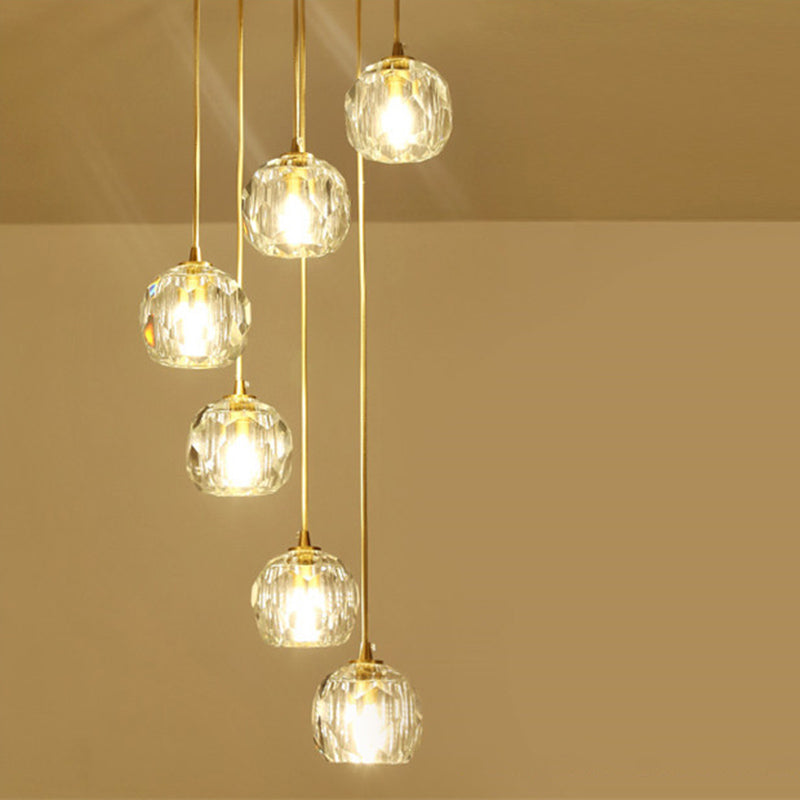 Escaliers en spirale Gold Pendant Lightture Crystal Crystal Nordic Style Hanging Light