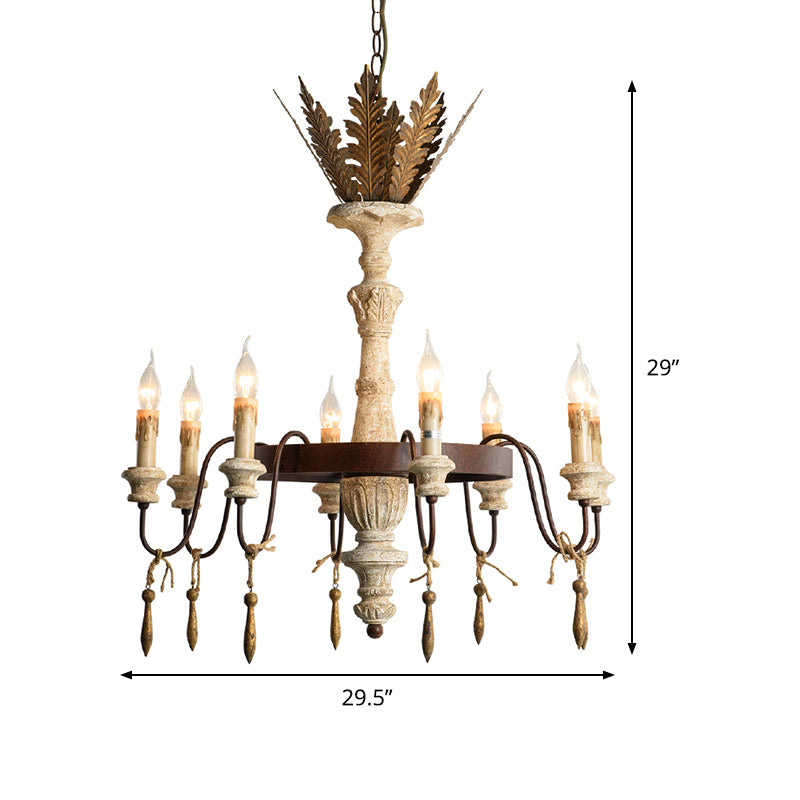 8 ampoules Spur Plafond lustre pour lustre traditionnel Métal d'éclairage en suspension en rouille