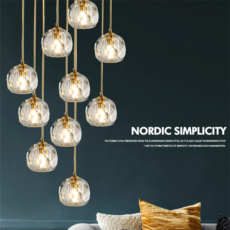 Spiral Stairs Gold Pendant Light Fixture Clear Crystal Nordic Style Hanging Light