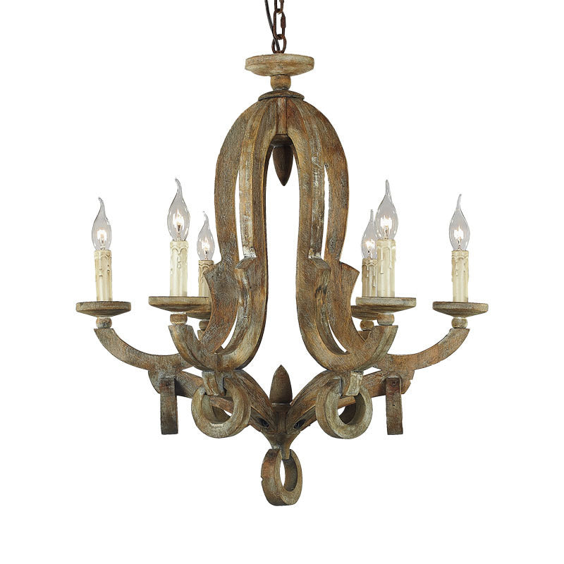 Wood Sputnik Chandelier Lamp Retro 6/8 Bulbs Brown Pendant Lighting Fixture with Adjustable Chain