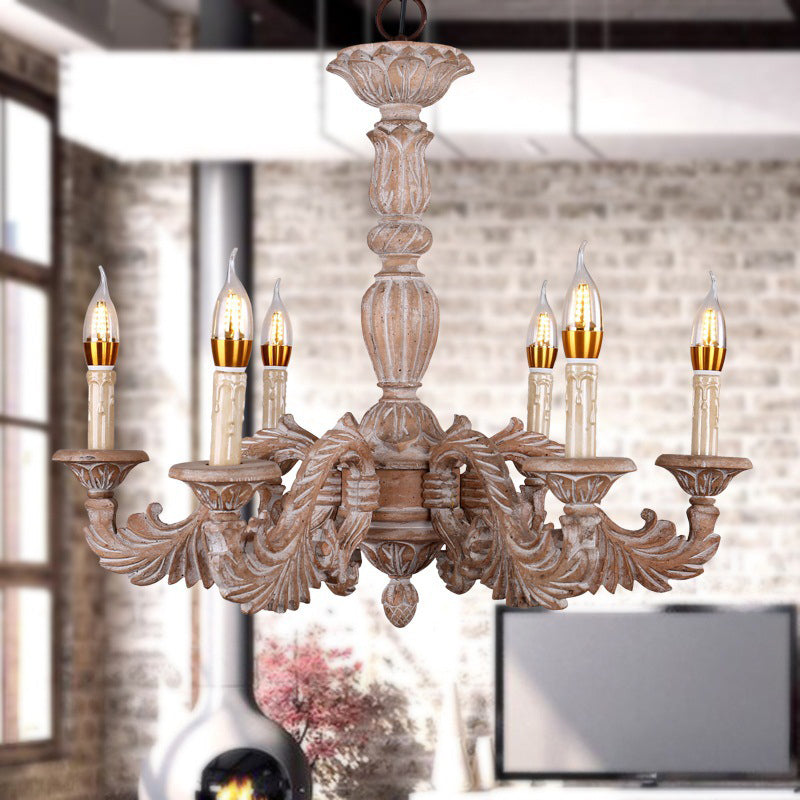 6 têtes salon suspension du lustre suspendu traditionnel pendentif de plafond marron avec teinte en bois branche