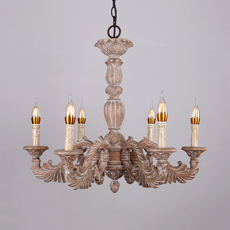 6 têtes salon suspension du lustre suspendu traditionnel pendentif de plafond marron avec teinte en bois branche