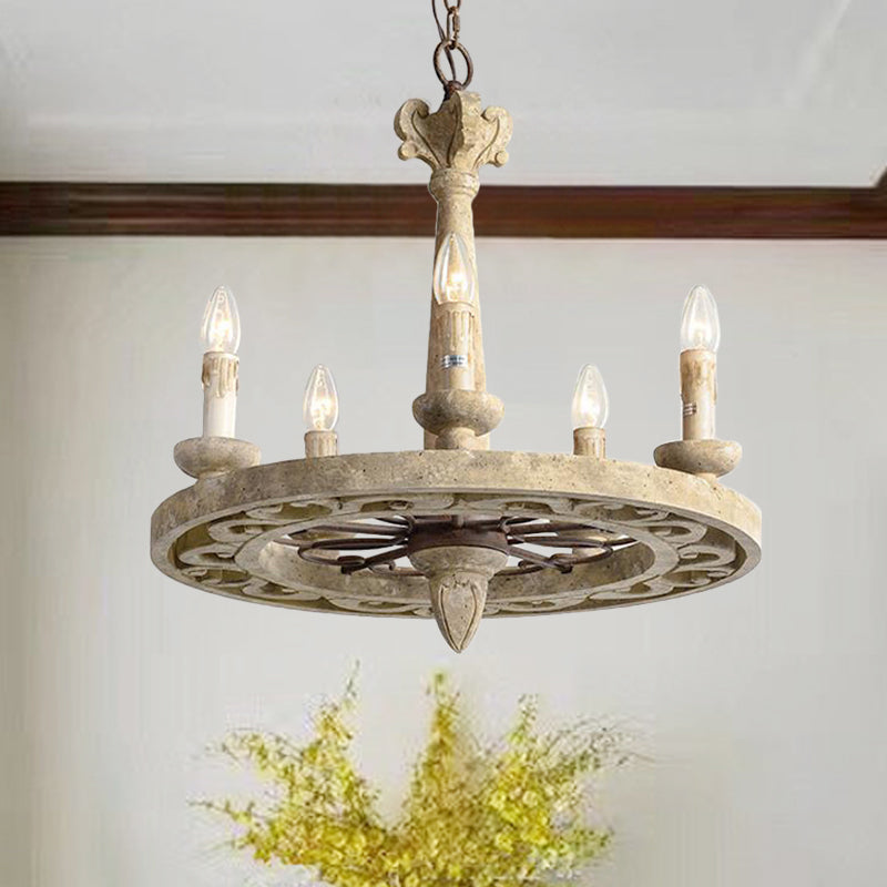 Lampadario a pendente rotondo tradizionale legno tradizionale 5/6 lampadina leggera abbronzatura per soggiorno