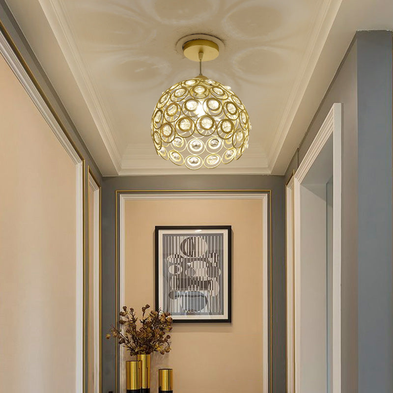 Gold Hollowed-out Pendant Light Fixture Modern 1-Light Crystal Hanging Lamp