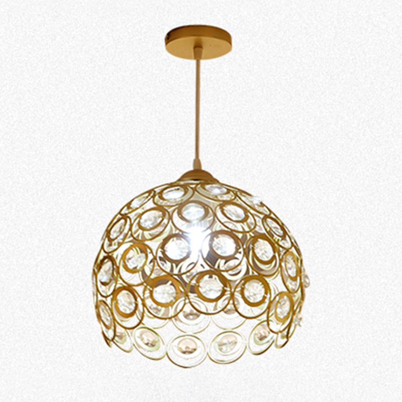 Gold Hollowed-out Pendant Light Fixture Modern 1-Light Crystal Hanging Lamp