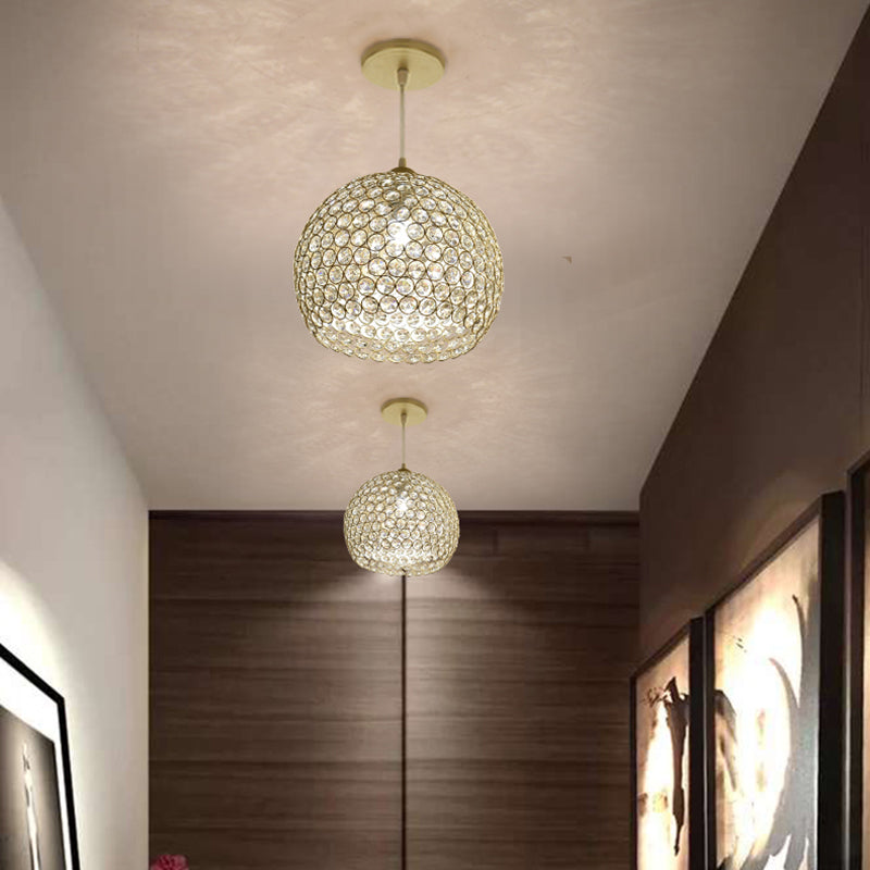 Gold Hollowed-out Pendant Light Fixture Modern 1-Light Crystal Hanging Lamp