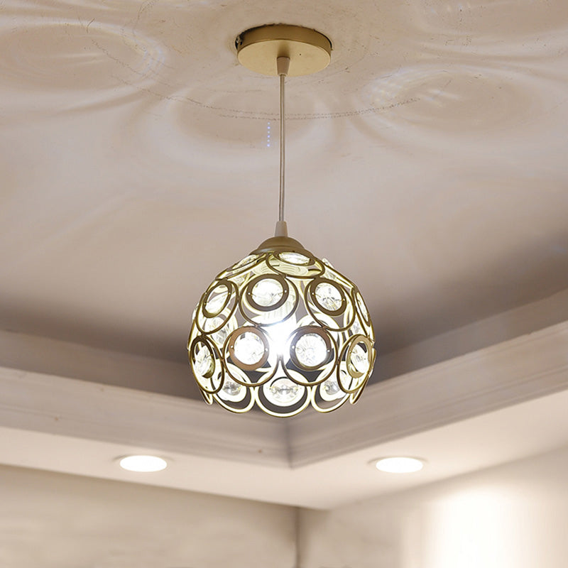 Gold Hollowed-out Pendant Light Fixture Modern 1-Light Crystal Hanging Lamp