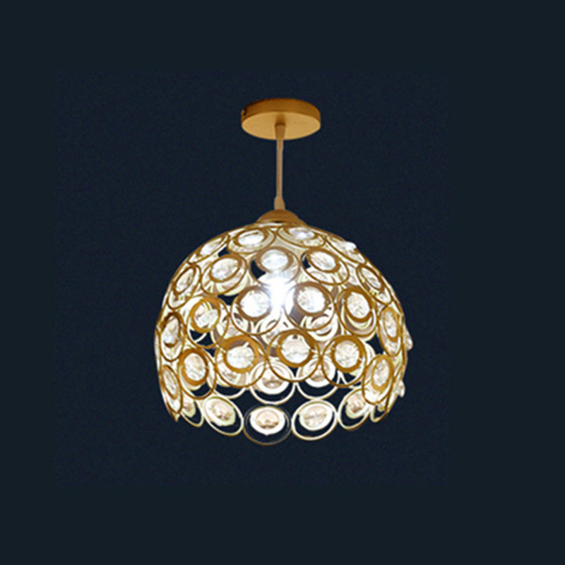 Gold Hollowed-out Pendant Light Fixture Modern 1-Light Crystal Hanging Lamp