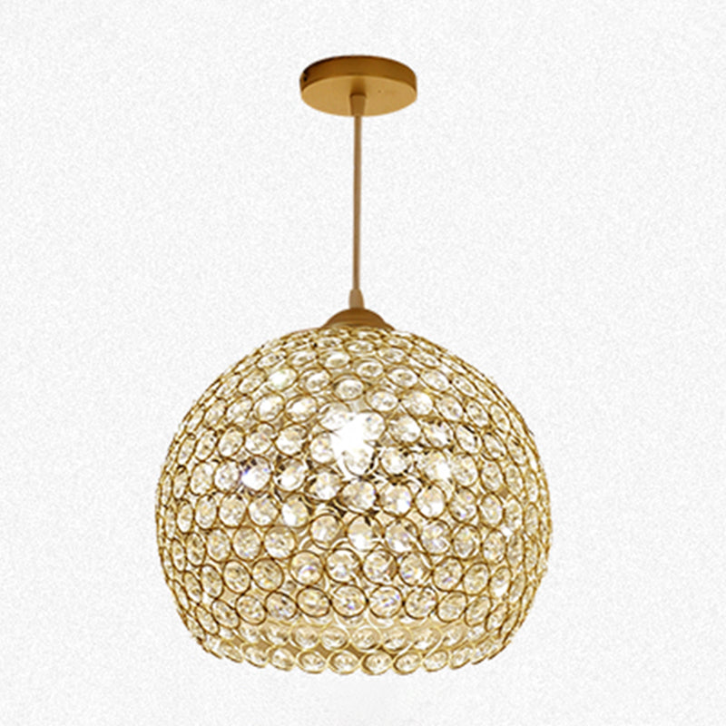 Gold Hollowed-out Pendant Light Fixture Modern 1-Light Crystal Hanging Lamp