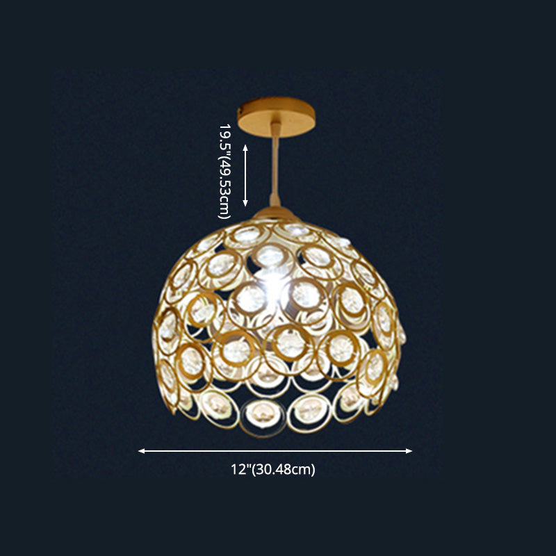 Gold Hollowed-out Pendant Light Fixture Modern 1-Light Crystal Hanging Lamp