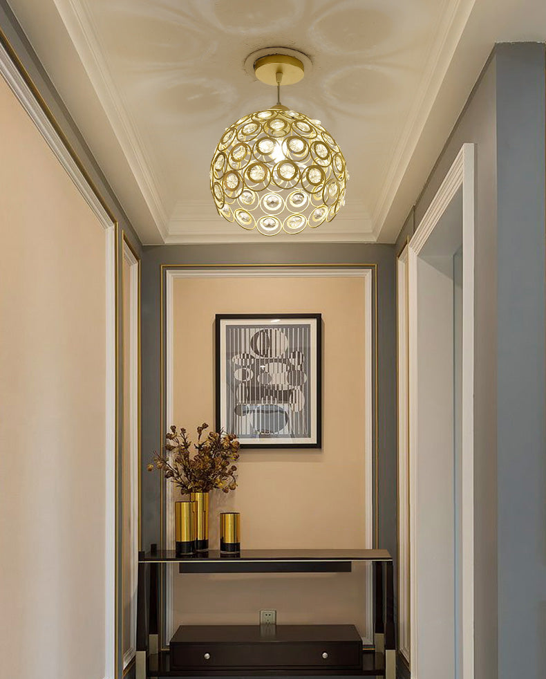 Gold Hollowed-out Pendant Light Fixture Modern 1-Light Crystal Hanging Lamp