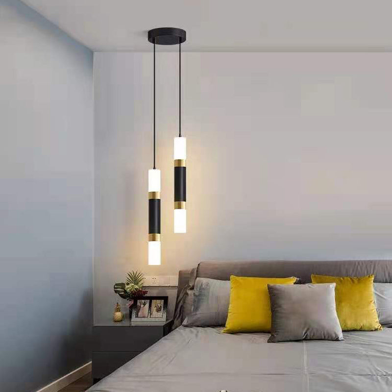 Luce a sospensione a sospensione in metallo cilindrico Light a ciondolo a LED moderno per camera da letto