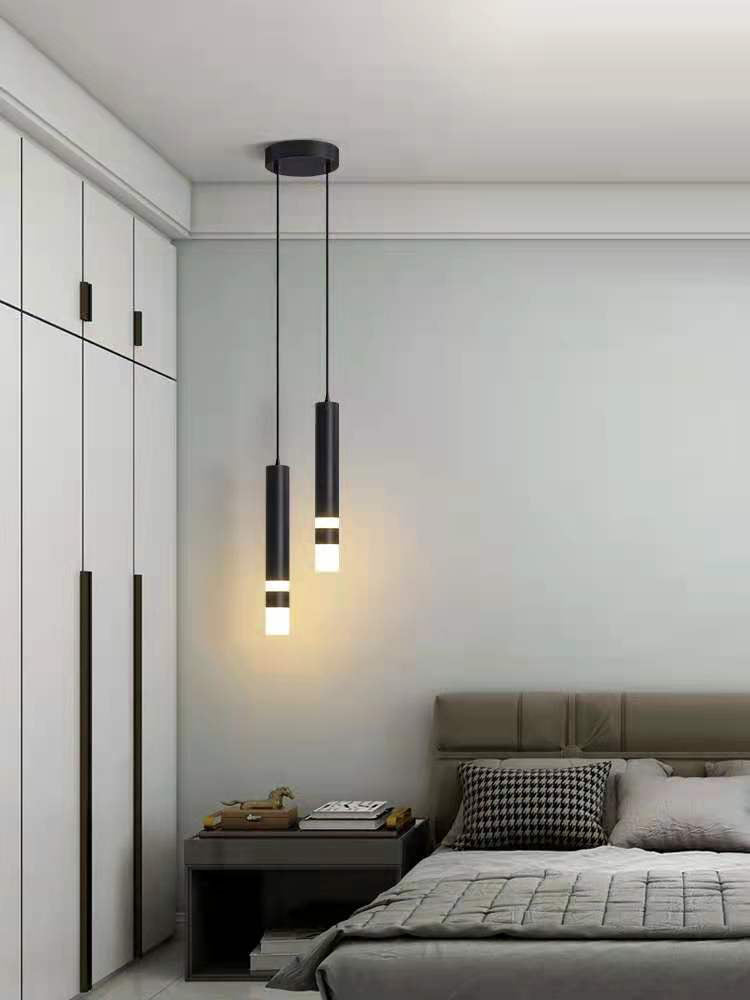 Luce a sospensione a sospensione in metallo cilindrico Light a ciondolo a LED moderno per camera da letto