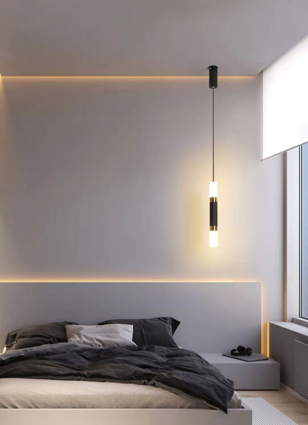 Luce a sospensione a sospensione in metallo cilindrico Light a ciondolo a LED moderno per camera da letto