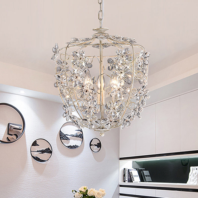 Lámpara de araña de canasta de flores de cristal Nordic 3 bulbos de iluminación blanca y colgante de oro para comedor