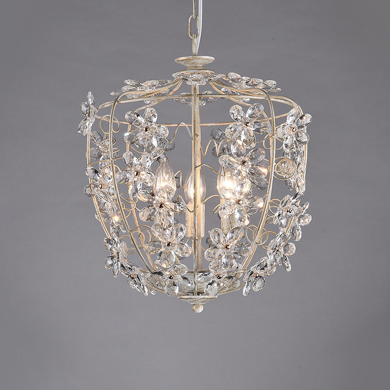 Crystal Flower Basket Chandelier Lamp Nordic 3 Bulbs White and Gold Pendant Lighting Fixture for Dining Room