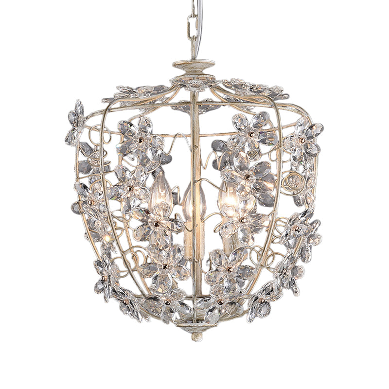Lámpara de araña de canasta de flores de cristal Nordic 3 bulbos de iluminación blanca y colgante de oro para comedor