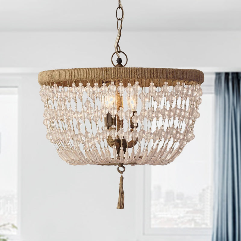Cupola lampadario leggero cristallo rustico 3 teste chiodo kit lampada appesa con anello di corda per camera da letto