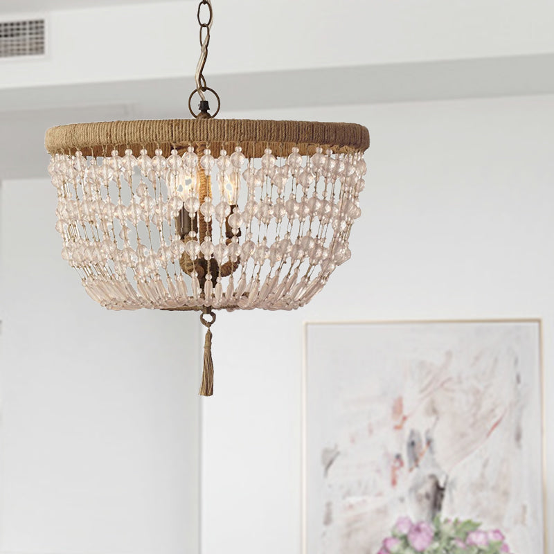 Cupola lampadario leggero cristallo rustico 3 teste chiodo kit lampada appesa con anello di corda per camera da letto