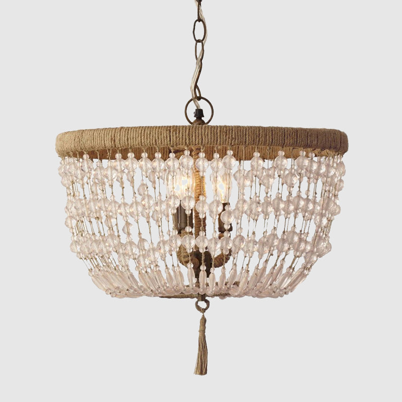 Cupola lampadario leggero cristallo rustico 3 teste chiodo kit lampada appesa con anello di corda per camera da letto