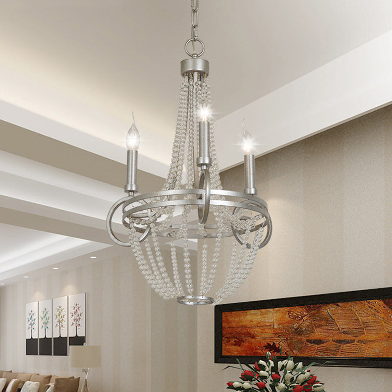 Lampada lampadario a candela cristallina retrò 3 teste in argento luce a sospensione per soggiorno