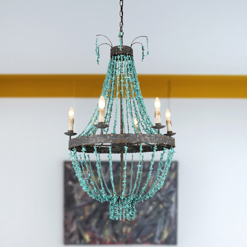 Lampadario a sospensione di pietra lineare tradizionale a 6 teste a soffitto blu luce a sospensione per soggiorno