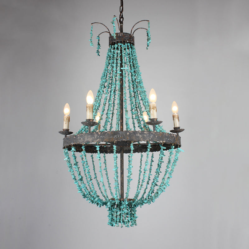 Lámpara lineal lámpara colgante tradicional 6 cabezas de techo azul luz colgante para sala de estar