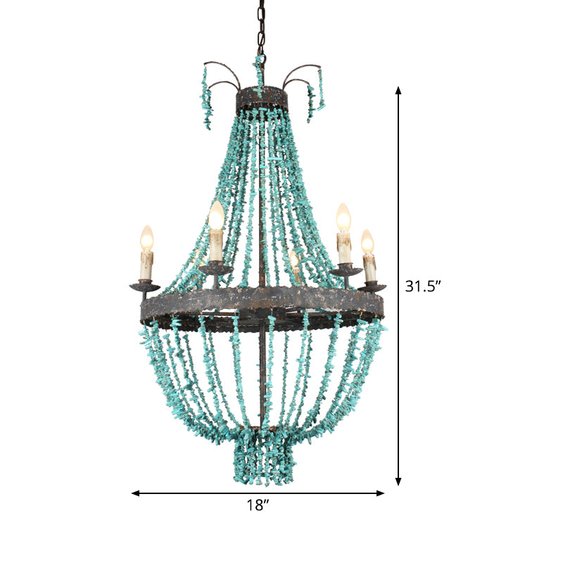 Lámpara lineal lámpara colgante tradicional 6 cabezas de techo azul luz colgante para sala de estar