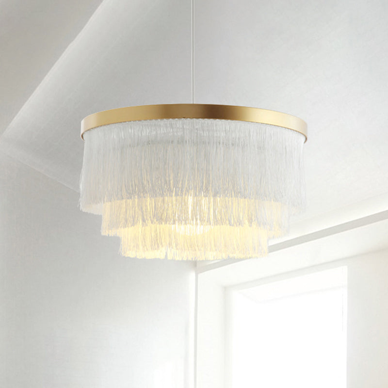 1 lámpara colgante de 3 capas de bulbo de tela moderna accesorio de iluminación suspendida en gris/blanco/azul para dormitorio
