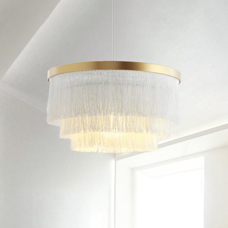 1 Glühbirne 3-Schicht-Anhängerlampe Moderne Stoffbeleuchtung in Grau/Weiß/Blau für Schlafzimmer
