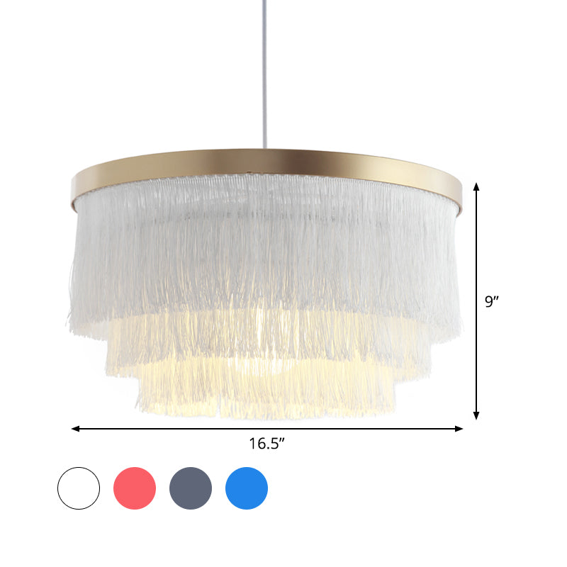 1 Glühbirne 3-Schicht-Anhängerlampe Moderne Stoffbeleuchtung in Grau/Weiß/Blau für Schlafzimmer